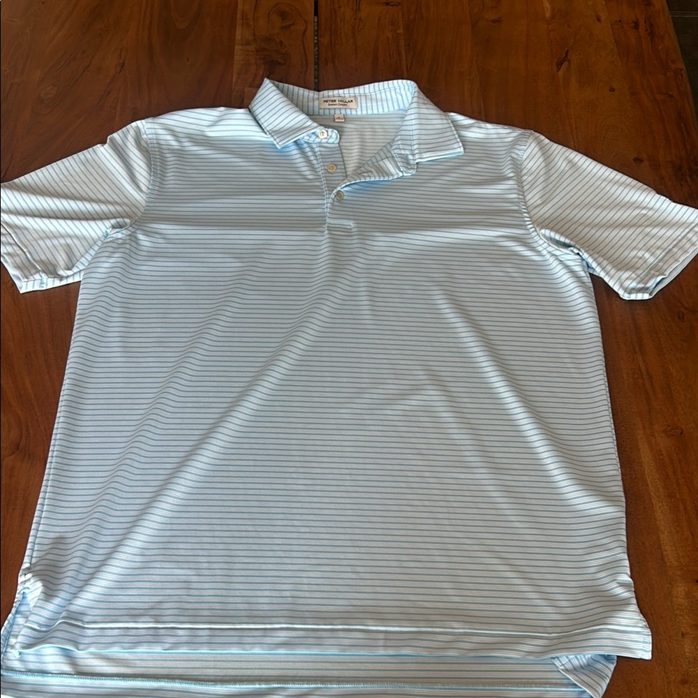 Peter Millar Men's Light Blue Striped Polo Shirt